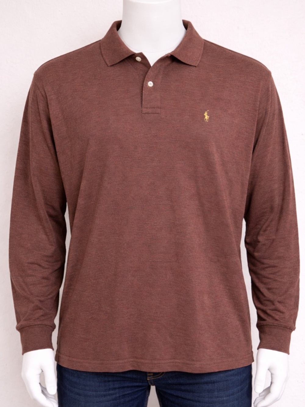 Polo Ralph Lauren Long Sleeve‎ Polo Shirt Mens XL Brown Classic Pony Casual